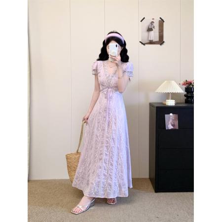 BY15521# 大码夏季新款时尚百搭气质温柔风绣花短袖连衣裙收腰显瘦中长裙子 服裝批發女裝批發服飾貨源