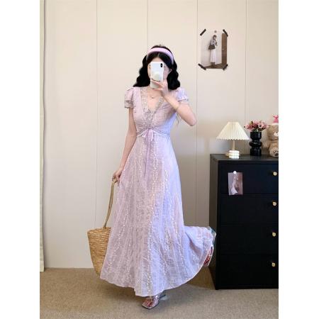 BY15521# 大码夏季新款时尚百搭气质温柔风绣花短袖连衣裙收腰显瘦中长裙子 服裝批發女裝批發服飾貨源