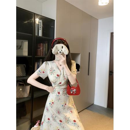 BY15524# 大码女装碎花明媚大方温柔法式显瘦气质中长款连衣裙设计感长裙子 服裝批發女裝批發服飾貨源