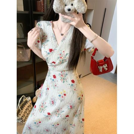 BY15524# 大码女装碎花明媚大方温柔法式显瘦气质中长款连衣裙设计感长裙子 服裝批發女裝批發服飾貨源