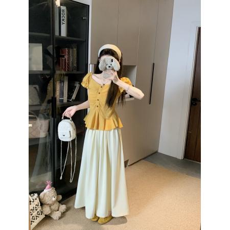 BY15525# 大码女装泡泡袖衬衫女夏季套装收腰显瘦压褶洋气别致小衫上衣 服裝批發女裝批發服飾貨源