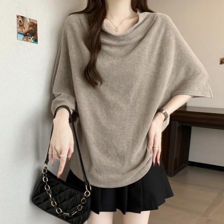 BY15536# 荡领蝙蝠袖慵懒百搭宽松夏季新款大码上衣胖MM内搭打底T恤女 服裝批發女裝批發服飾貨源