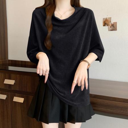 BY15536# 荡领蝙蝠袖慵懒百搭宽松夏季新款大码上衣胖MM内搭打底T恤女 服裝批發女裝批發服飾貨源