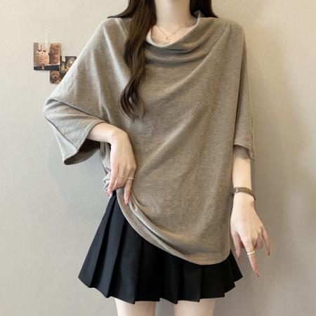 BY15536# 荡领蝙蝠袖慵懒百搭宽松夏季新款大码上衣胖MM内搭打底T恤女 服裝批發女裝批發服飾貨源