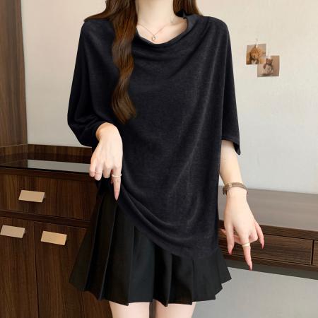 BY15536# 荡领蝙蝠袖慵懒百搭宽松夏季新款大码上衣胖MM内搭打底T恤女 服裝批發女裝批發服飾貨源