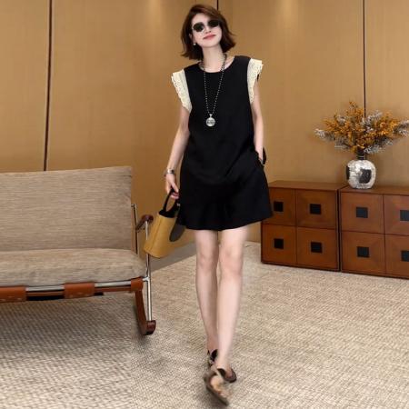 BY15540# 新款米兰假日双层蕾丝拼接上衣短裤套装 服裝批發女裝批發服飾貨源