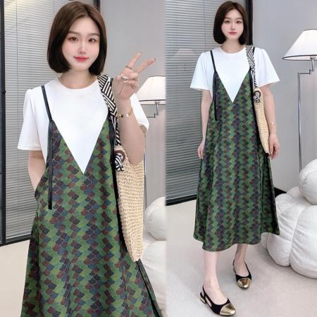 BY15542# 夏季小众时尚新款复古宽松显瘦气质优雅中长款连衣裙子 服裝批發女裝批發服飾貨源