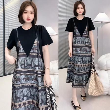 BY15542# 夏季小众时尚新款复古宽松显瘦气质优雅中长款连衣裙子 服裝批發女裝批發服飾貨源