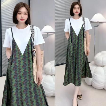 BY15542# 夏季小众时尚新款复古宽松显瘦气质优雅中长款连衣裙子 服裝批發女裝批發服飾貨源
