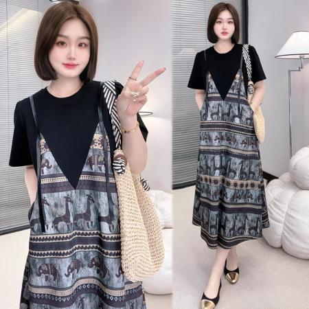 BY15542# 夏季小众时尚新款复古宽松显瘦气质优雅中长款连衣裙子 服裝批發女裝批發服飾貨源