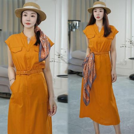 BY15543# 夏季显瘦轻奢气质小飞袖连衣裙时尚法式系带设计师长裙 服裝批發女裝批發服飾貨源