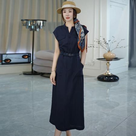 BY15543# 夏季显瘦轻奢气质小飞袖连衣裙时尚法式系带设计师长裙 服裝批發女裝批發服飾貨源