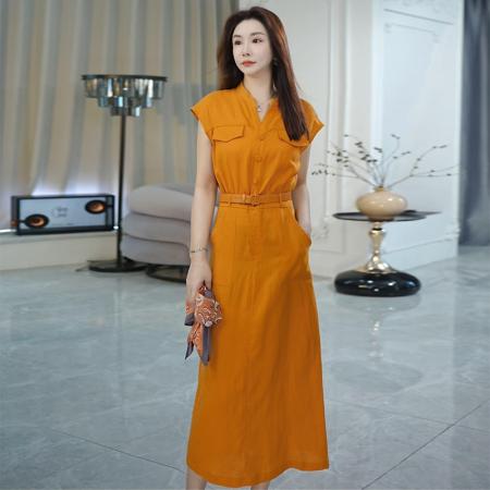 BY15543# 夏季显瘦轻奢气质小飞袖连衣裙时尚法式系带设计师长裙 服裝批發女裝批發服飾貨源