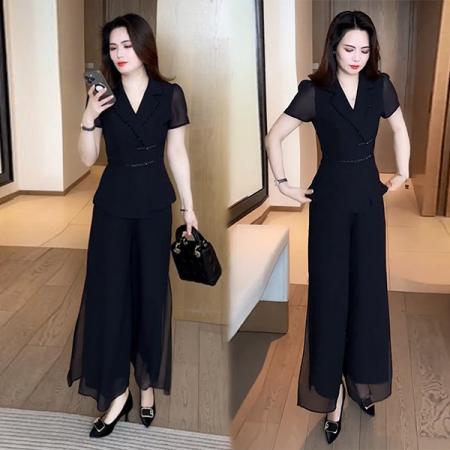 BY15547# 夏季新款新中式盘扣穿搭洋气时尚气质西装领减龄套装 服裝批發女裝批發服飾貨源