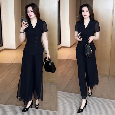 BY15547# 夏季新款新中式盘扣穿搭洋气时尚气质西装领减龄套装 服裝批發女裝批發服飾貨源