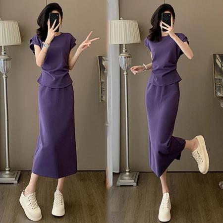 BY15552# 时尚气质减龄运动套装裙女夏新款圆领短袖上衣半身裙两件套 服裝批發女裝批發服飾貨源