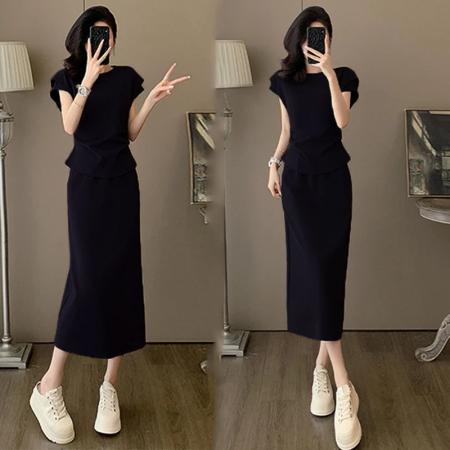 BY15552# 时尚气质减龄运动套装裙女夏新款圆领短袖上衣半身裙两件套 服裝批發女裝批發服飾貨源