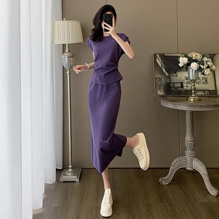 BY15552# 时尚气质减龄运动套装裙女夏新款圆领短袖上衣半身裙两件套 服裝批發女裝批發服飾貨源