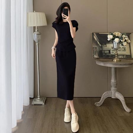 BY15552# 时尚气质减龄运动套装裙女夏新款圆领短袖上衣半身裙两件套 服裝批發女裝批發服飾貨源
