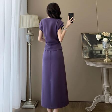 BY15552# 时尚气质减龄运动套装裙女夏新款圆领短袖上衣半身裙两件套 服裝批發女裝批發服飾貨源