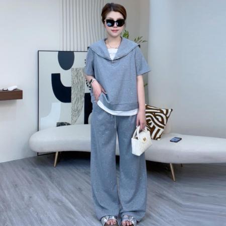 BY15553# 短袖T恤阔腿裤两件套大码女装显瘦套装夏季洋气 服裝批發女裝批發服飾貨源