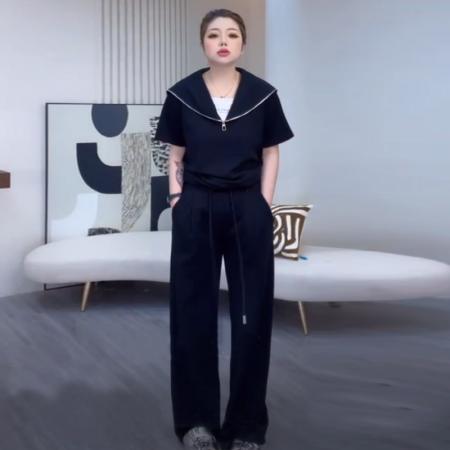 BY15553# 短袖T恤阔腿裤两件套大码女装显瘦套装夏季洋气 服裝批發女裝批發服飾貨源