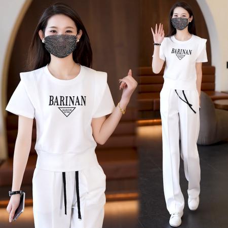 BY15554# 设计感休闲短袖套装女夏季新款时尚洋气减龄裤子两件套 服裝批發女裝批發服飾貨源