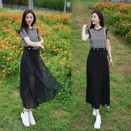 BY15556# 女士新款连衣裙时尚套装夏季高级短裙+网纱半身裙两件套 服裝批發女裝批發服飾貨源