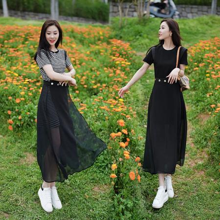 BY15556# 女士新款连衣裙时尚套装夏季高级短裙+网纱半身裙两件套 服裝批發女裝批發服飾貨源