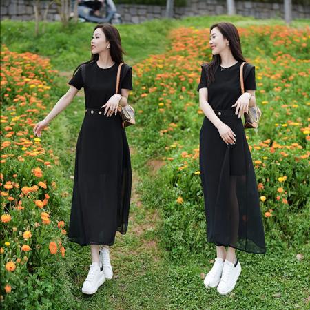 BY15556# 女士新款连衣裙时尚套装夏季高级短裙+网纱半身裙两件套 服裝批發女裝批發服飾貨源
