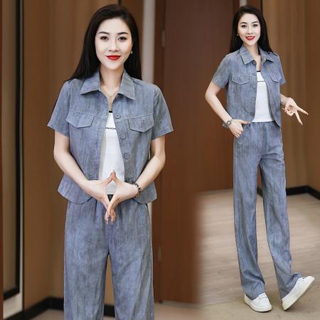 BY15557# 休闲套装女夏季新款洋气显瘦立领大码运动服两件套 服裝批發女裝批發服飾貨源