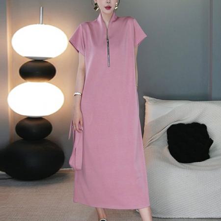 BY15561# 夏季新款宽松气质显瘦V领飞飞袖连衣裙简约通勤A字长裙女 服裝批發女裝批發服飾貨源