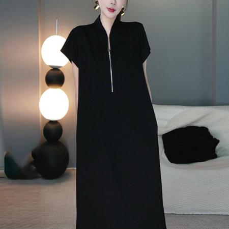 BY15561# 夏季新款宽松气质显瘦V领飞飞袖连衣裙简约通勤A字长裙女 服裝批發女裝批發服飾貨源