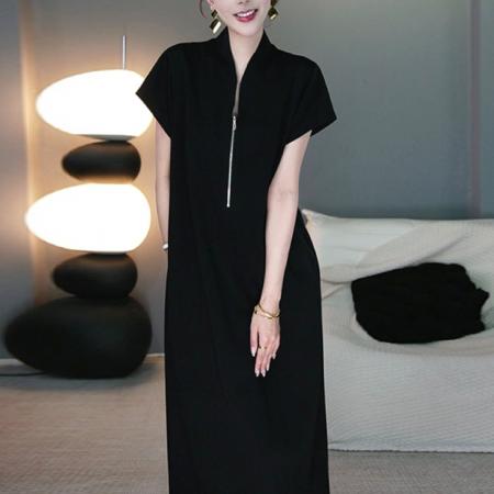 BY15561# 夏季新款宽松气质显瘦V领飞飞袖连衣裙简约通勤A字长裙女 服裝批發女裝批發服飾貨源