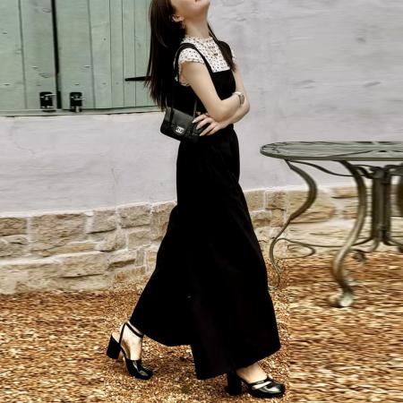 BY15564# 夏季新款洋气显瘦短袖上衣背带直筒阔腿裤两件套 服裝批發女裝批發服飾貨源