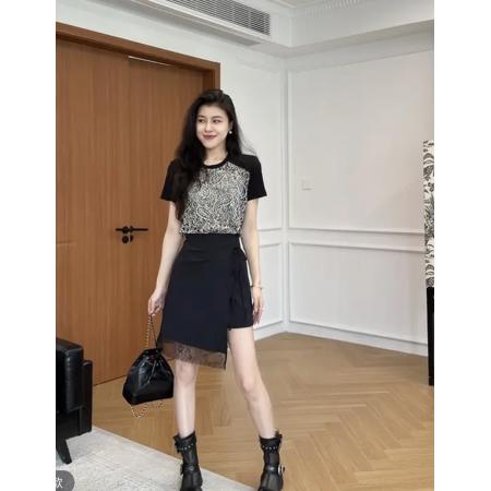 BY15574# 张阿星晚风清梦法式复古钩花撞色T➕显瘦裙裤 服裝批發女裝批發服飾貨源