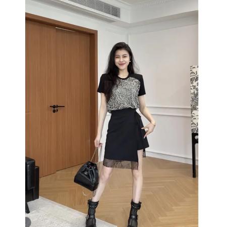 BY15574# 张阿星晚风清梦法式复古钩花撞色T➕显瘦裙裤 服裝批發女裝批發服飾貨源