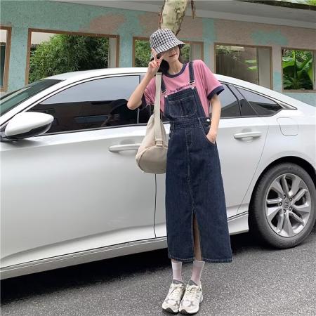 BY15577# S-5XL牛仔背带裙女春夏韩系中长款洋气减龄宽松学生ins复古 服裝批發女裝批發服飾貨源