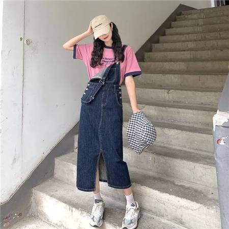 BY15577# S-5XL牛仔背带裙女春夏韩系中长款洋气减龄宽松学生ins复古 服裝批發女裝批發服飾貨源