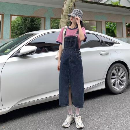 BY15577# S-5XL牛仔背带裙女春夏韩系中长款洋气减龄宽松学生ins复古 服裝批發女裝批發服飾貨源
