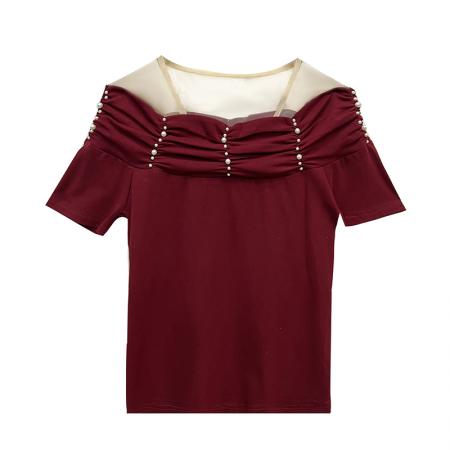 BY15603# 法式超好看的独特漂亮黑色一字肩上衣女夏季新款T恤衫设计感小众 服裝批發女裝批發服飾貨源