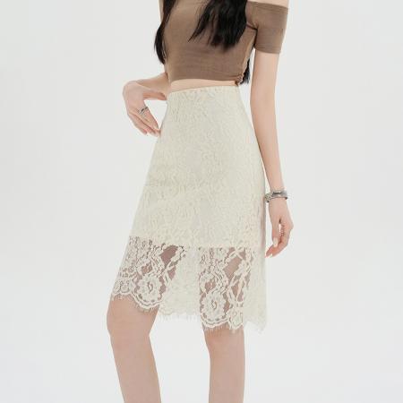 BY15608# 蕾丝白鱼尾裙半身裙女夏季新款高腰显瘦a字裙包臀中裙 服裝批發女裝批發服飾貨源