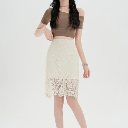 BY15608# 蕾丝白鱼尾裙半身裙女夏季新款高腰显瘦a字裙包臀中裙 服裝批發女裝批發服飾貨源