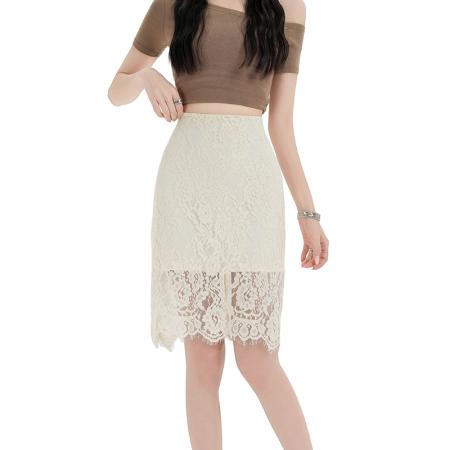 BY15608# 蕾丝白鱼尾裙半身裙女夏季新款高腰显瘦a字裙包臀中裙 服裝批發女裝批發服飾貨源