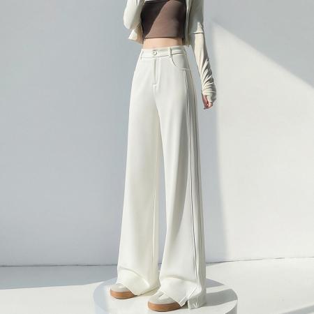 BY15610# 冰丝凉感白色西装裤女夏季新款高腰垂感拖地裤阔腿休闲长裤 服裝批發女裝批發服飾貨源