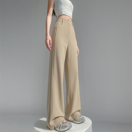 BY15610# 冰丝凉感白色西装裤女夏季新款高腰垂感拖地裤阔腿休闲长裤 服裝批發女裝批發服飾貨源