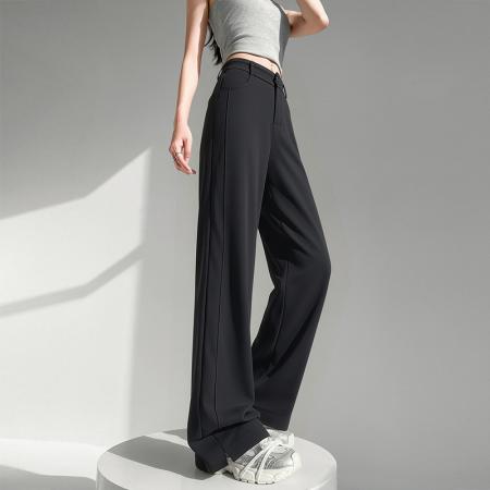 BY15610# 冰丝凉感白色西装裤女夏季新款高腰垂感拖地裤阔腿休闲长裤 服裝批發女裝批發服飾貨源