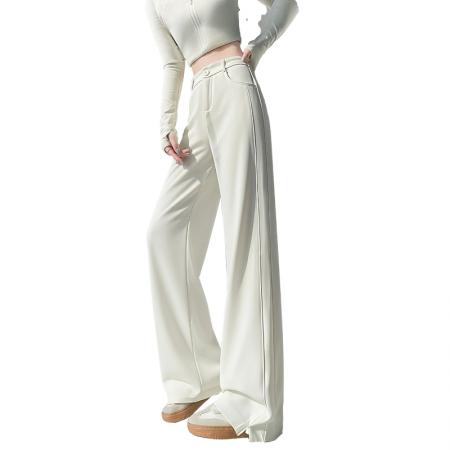 BY15610# 冰丝凉感白色西装裤女夏季新款高腰垂感拖地裤阔腿休闲长裤 服裝批發女裝批發服飾貨源