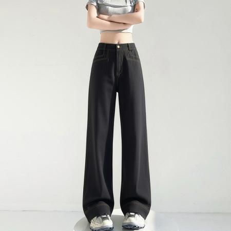 BY15611# 牛仔裤女夏季薄款新款垂感天丝冰丝夏天裤子大码直筒阔腿裤 服裝批發女裝批發服飾貨源