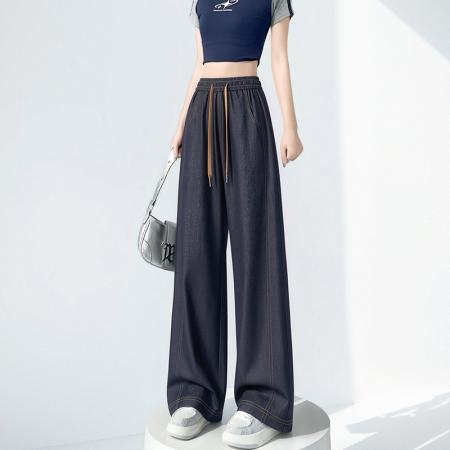 BY15612# 大码牛仔裤高腰天丝窄版直筒阔腿裤夏季薄款冰丝胖mm拖地裤 服裝批發女裝批發服飾貨源